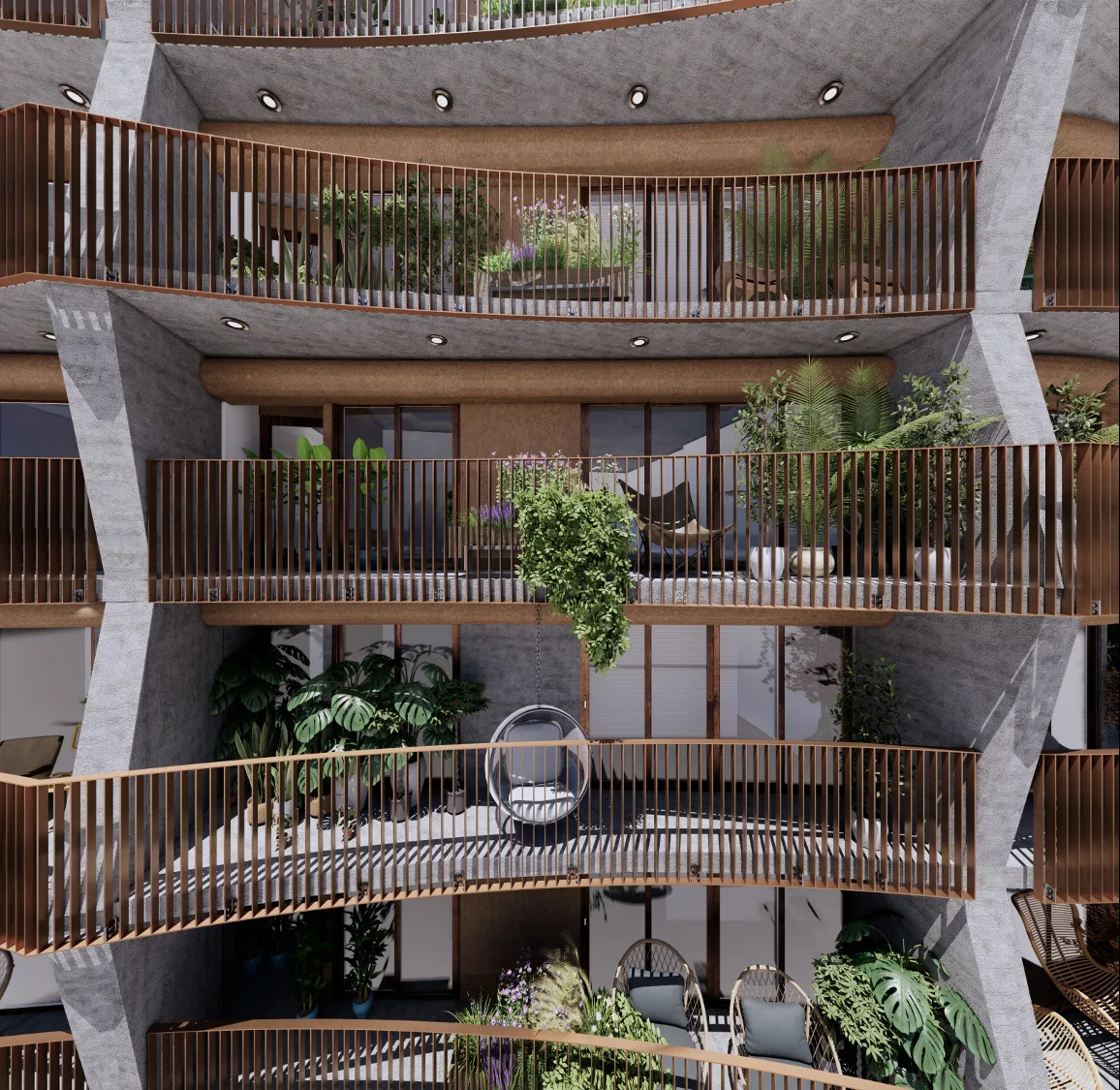 Interior con vegetación, proyecto residencial